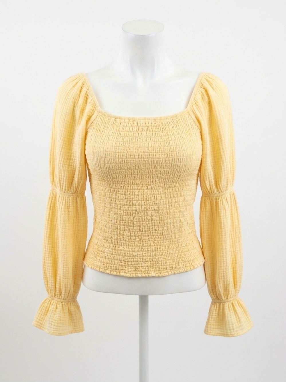NEW BOBI smocked long sleeve top in yellow